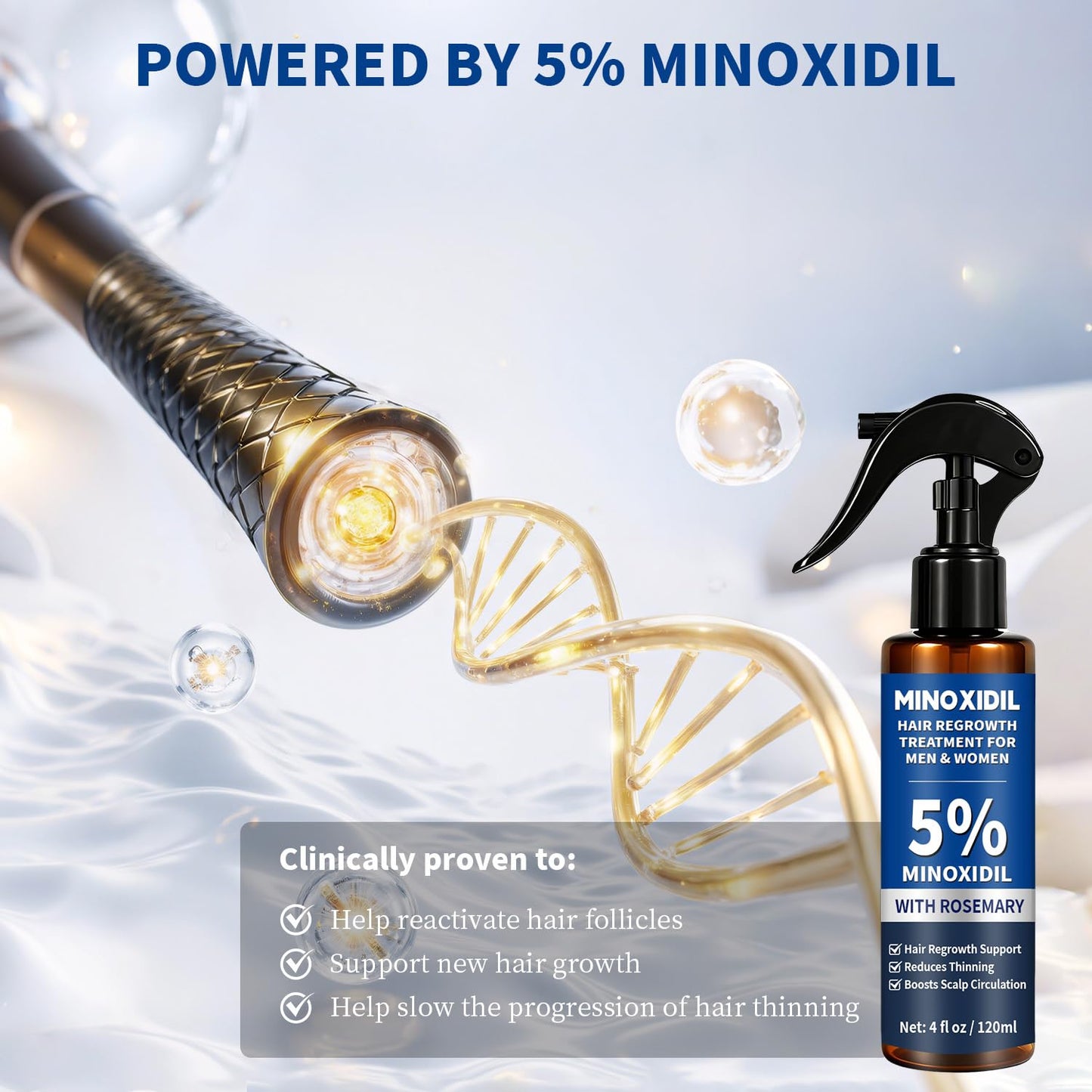 5% Minoxidil Hair Growth Spray 120ml for Men & Women, Thinning Hair Regrowth Treatment with Rosemary Extract, Fast Absorbing Non-Greasy Scalp Solution, Easy Spray for Beard, Daily Hair Loss Care