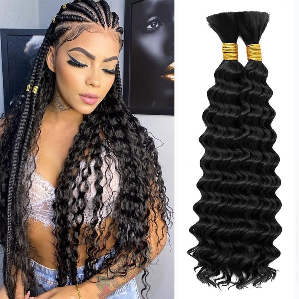 26 26 Inch Human Braiding Hair for Boho Deep Wave Human Hair for Braiding 2 Bundles/Pack 100g No Weft Curly Human Hair Extensions for Braids