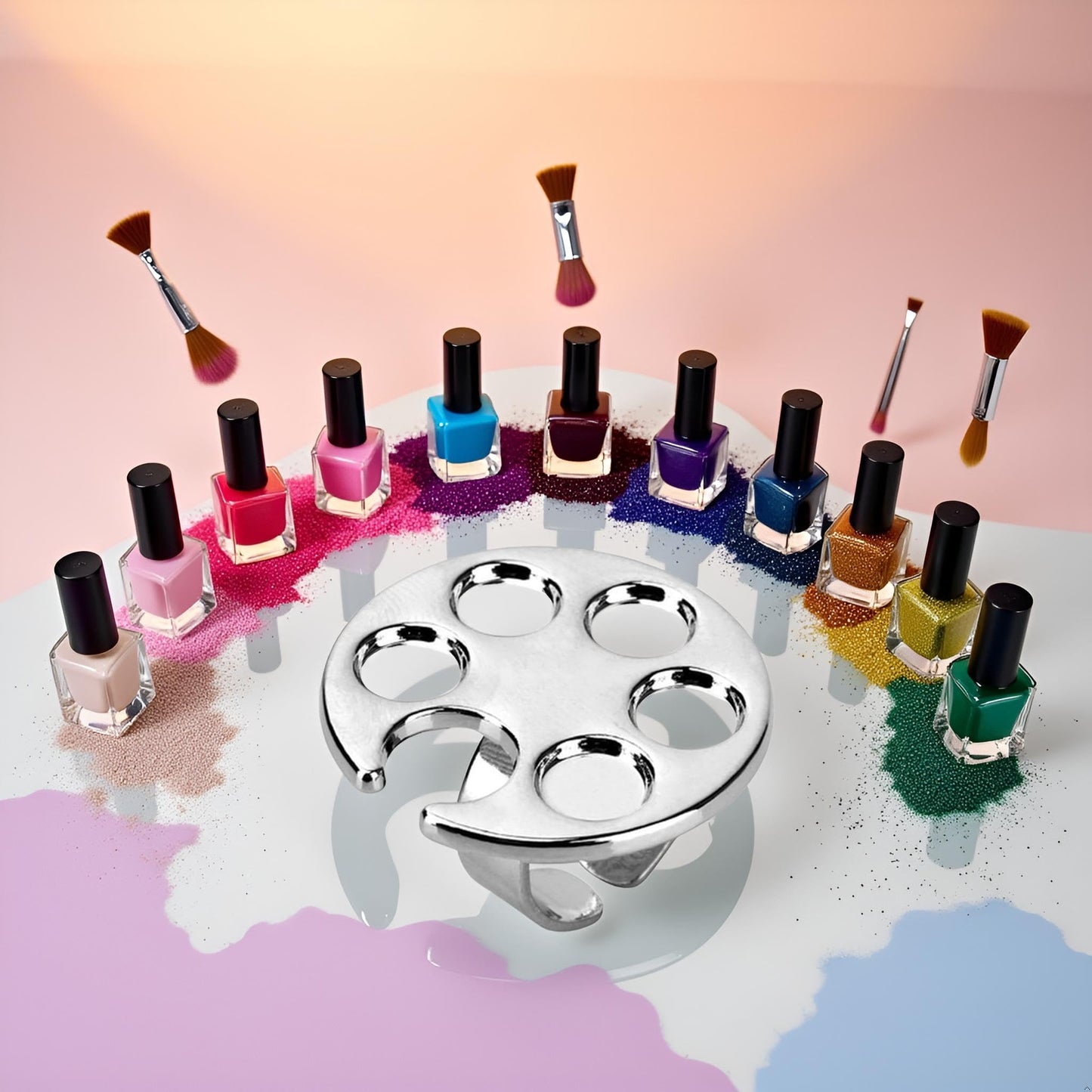 Silver Mini Manicure Palette Metal Paint Palette Finger Rings Nail Art Tools Makeup Palettes