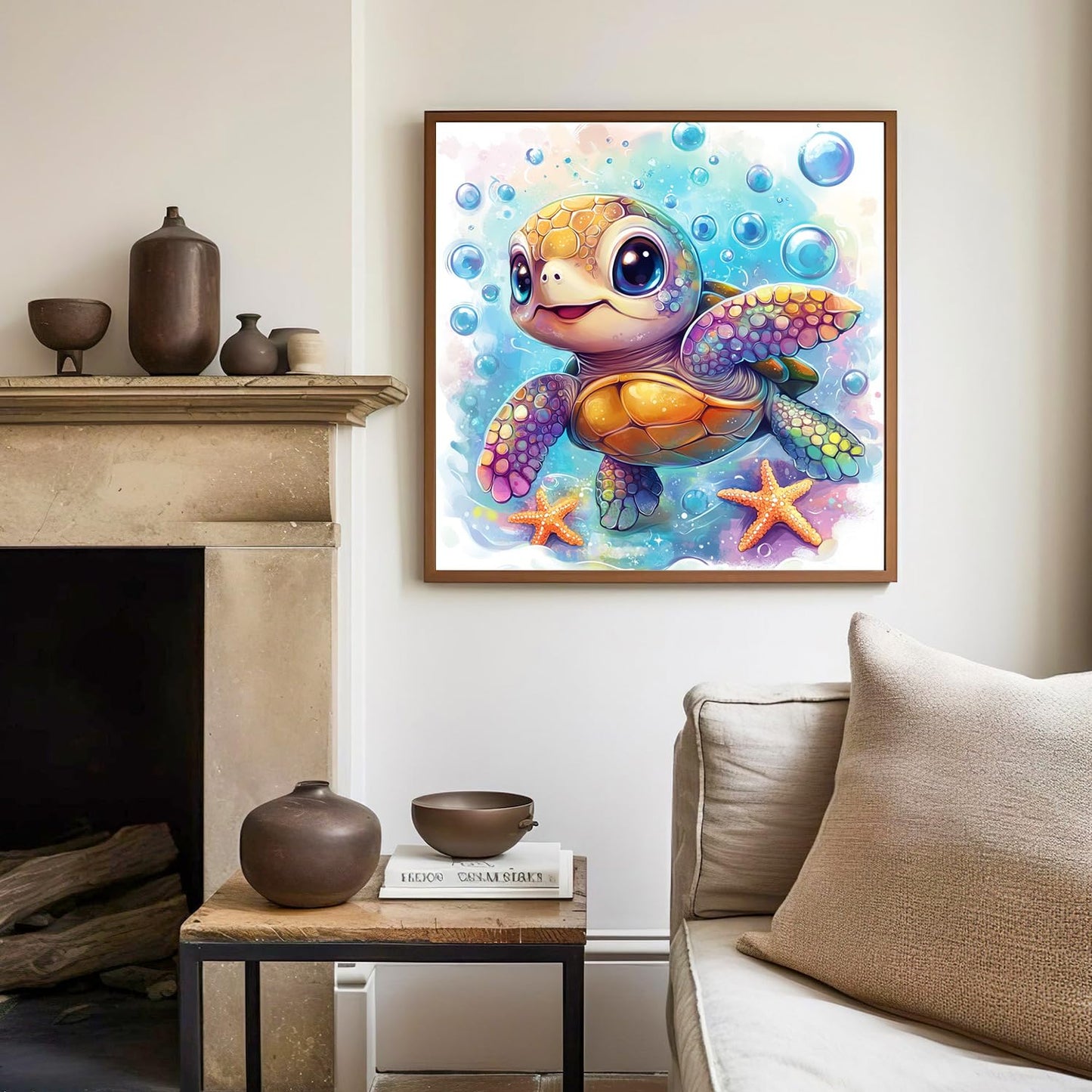 Mandun Paint by Numbers Kit for Kids with Frame, Sea Turtle Paint by Numbers for Kids Ages 4-8-12, DIY Turtle Acrylic Oil Painting for Home Wall Art Decor Gift 7.8x7.8 inch (with Frame Easel)