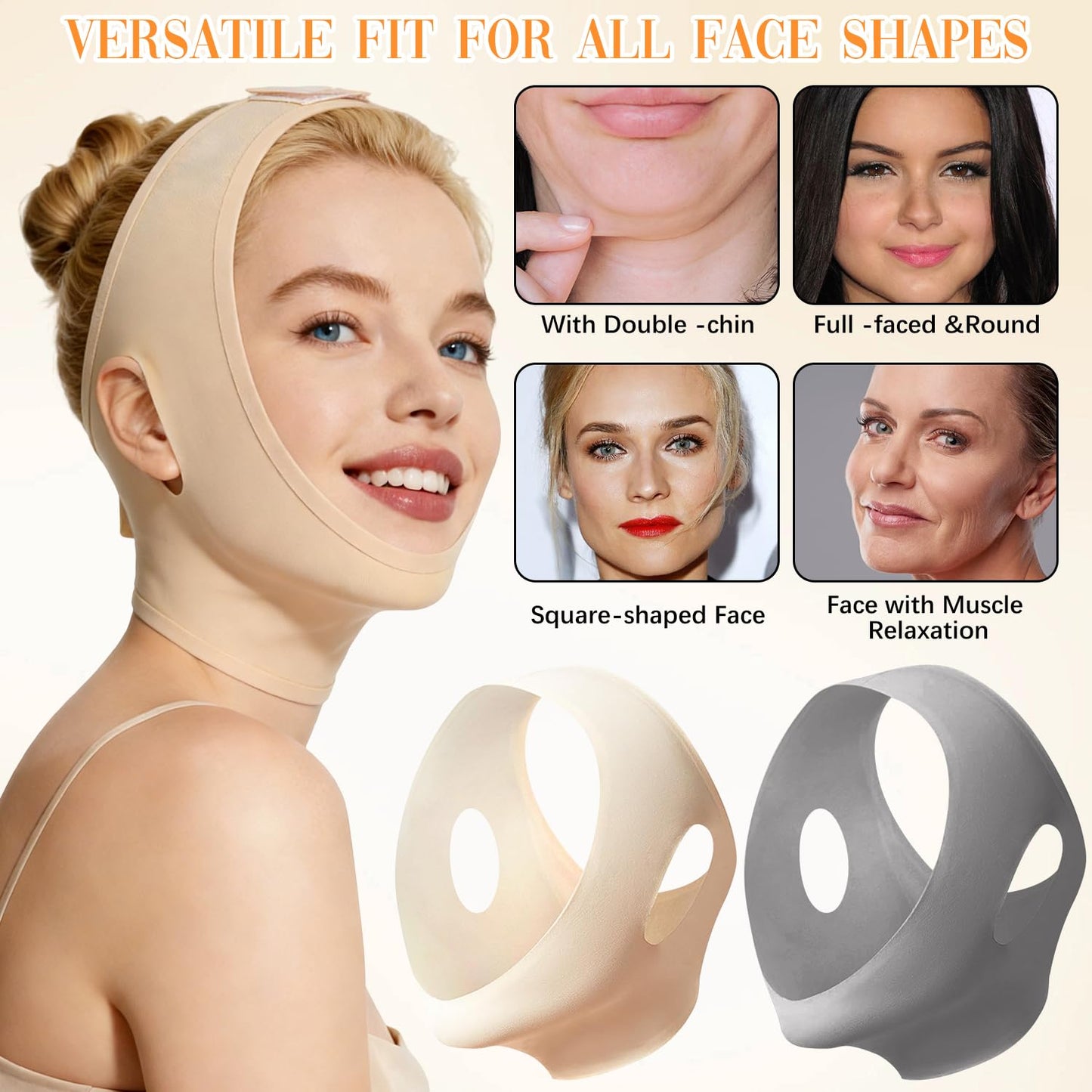 Collagen Face Sculpt Wrap - Jawline Firming & Sculpting Mask | Reusable, Skin-Friendly, Beige