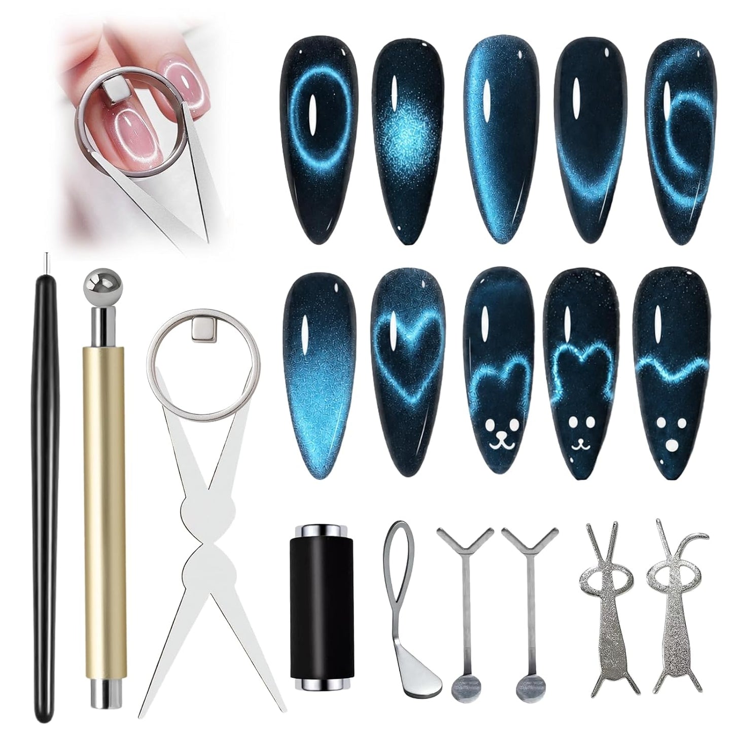 Cat Eye Magnet Set - 8-in-1 Nail Art Tools for Stunning Cat-Eye Effects | Yellow Color