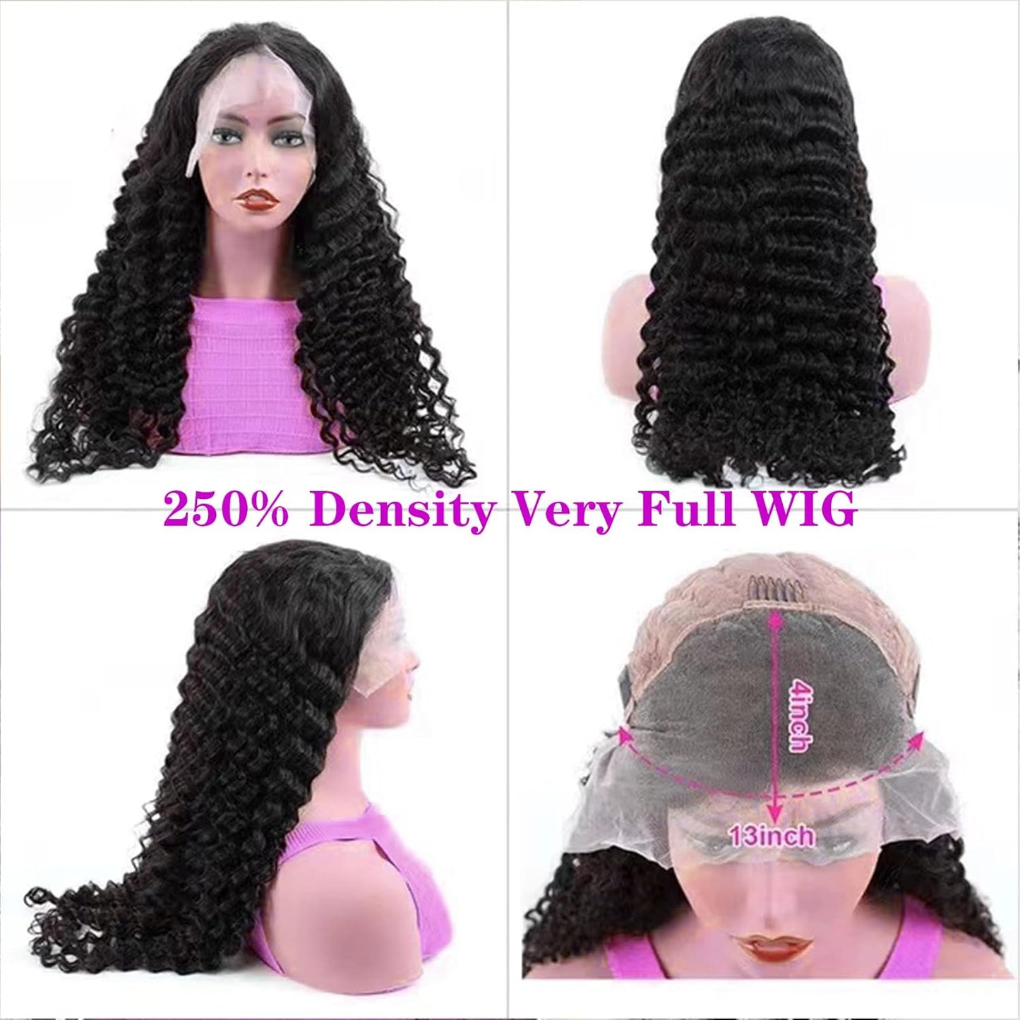 Deep Wave Lace Front Wigs - 250% Density Human Hair for Black Women | Brazilian Glueless Pre-Plucked with Baby Hair