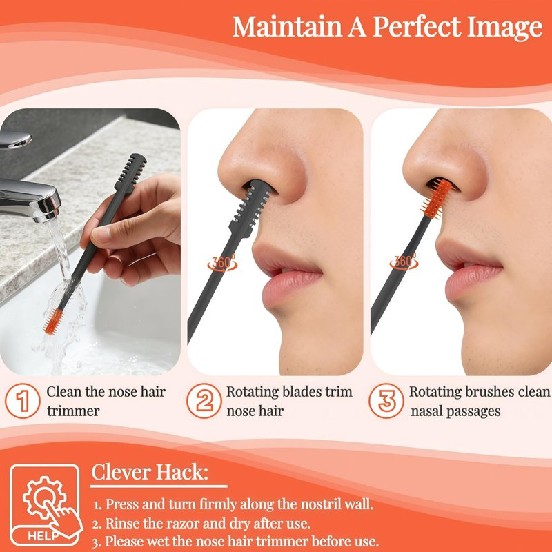 KTBKGV 2026 Upgraded 2-in-1 Nasal Hair Cutter, 360° Rotating Double-Sided Blade, Washable Portable Grooming Tool for Men & Women, Travel Essential, (Gray-6Pack)