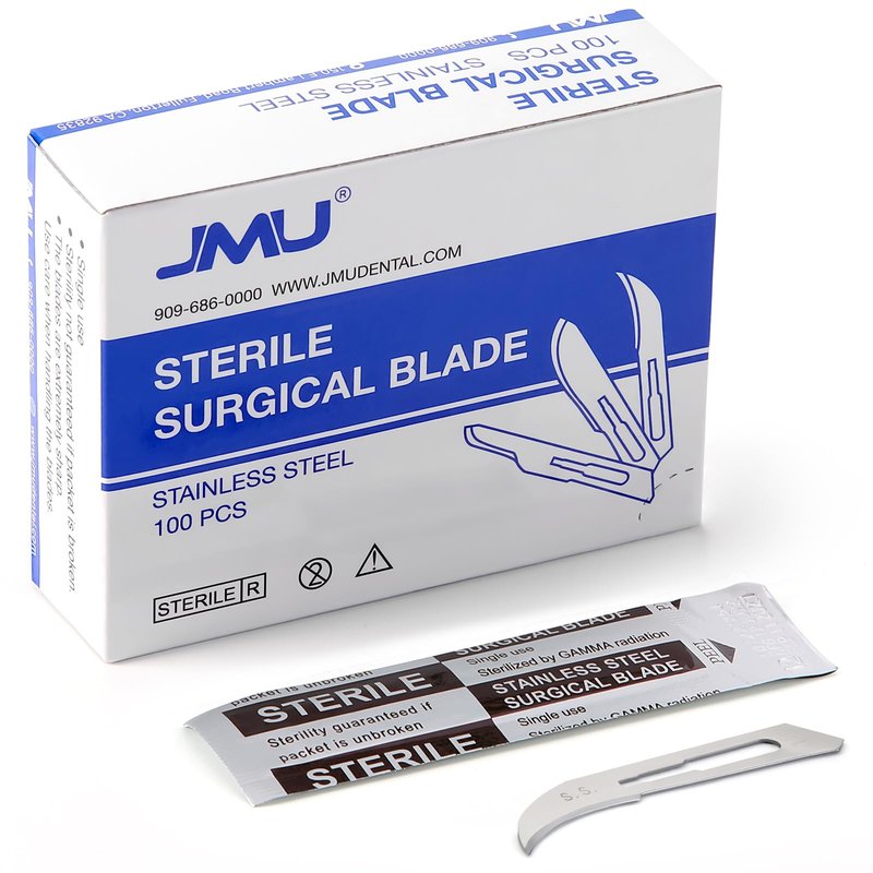 JMU 100pcs Sterile Surgical Blades #12, Disposable Stainless Steel Scalpel Blades, Individually Foil Wrapped
