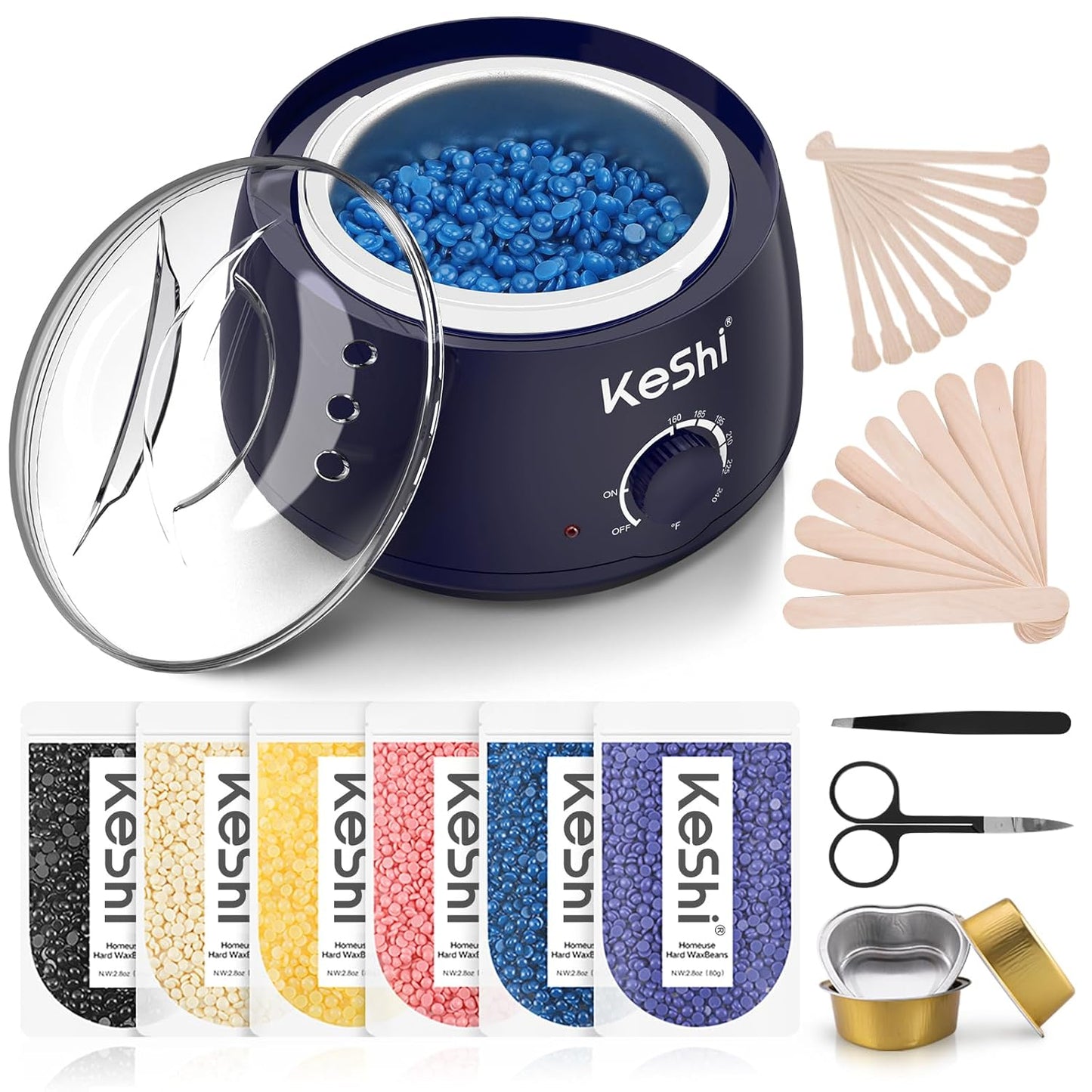 Painless Hair Removal Waxing Kit - KeShi Wax Warmer with 6 Bags Hard Wax Beans for Full Body, Legs, Face & Bikini | Ideal for Men & Women