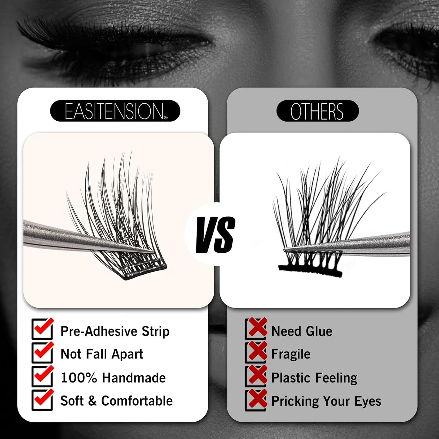 Self-Adhesive Eyelash Clusters Kit - 156 PCS DIY Pre-Glued Lashes | No Glue, No Remover, No Residue
