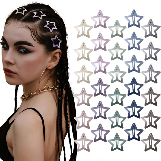 Cptots 30 Pcs Metal Star Hair Clips 2000s Y2K Snap Barrettes 1.25 In Non Slip Star Hair Accessories for Women,Matte Multicolored