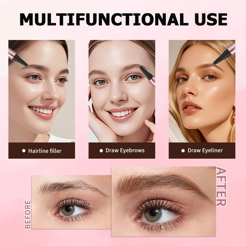 3D Waterproof Microblading Eyebrow Pen - Long-Lasting Natural Hair | 4 Fork Tip, Black Brown