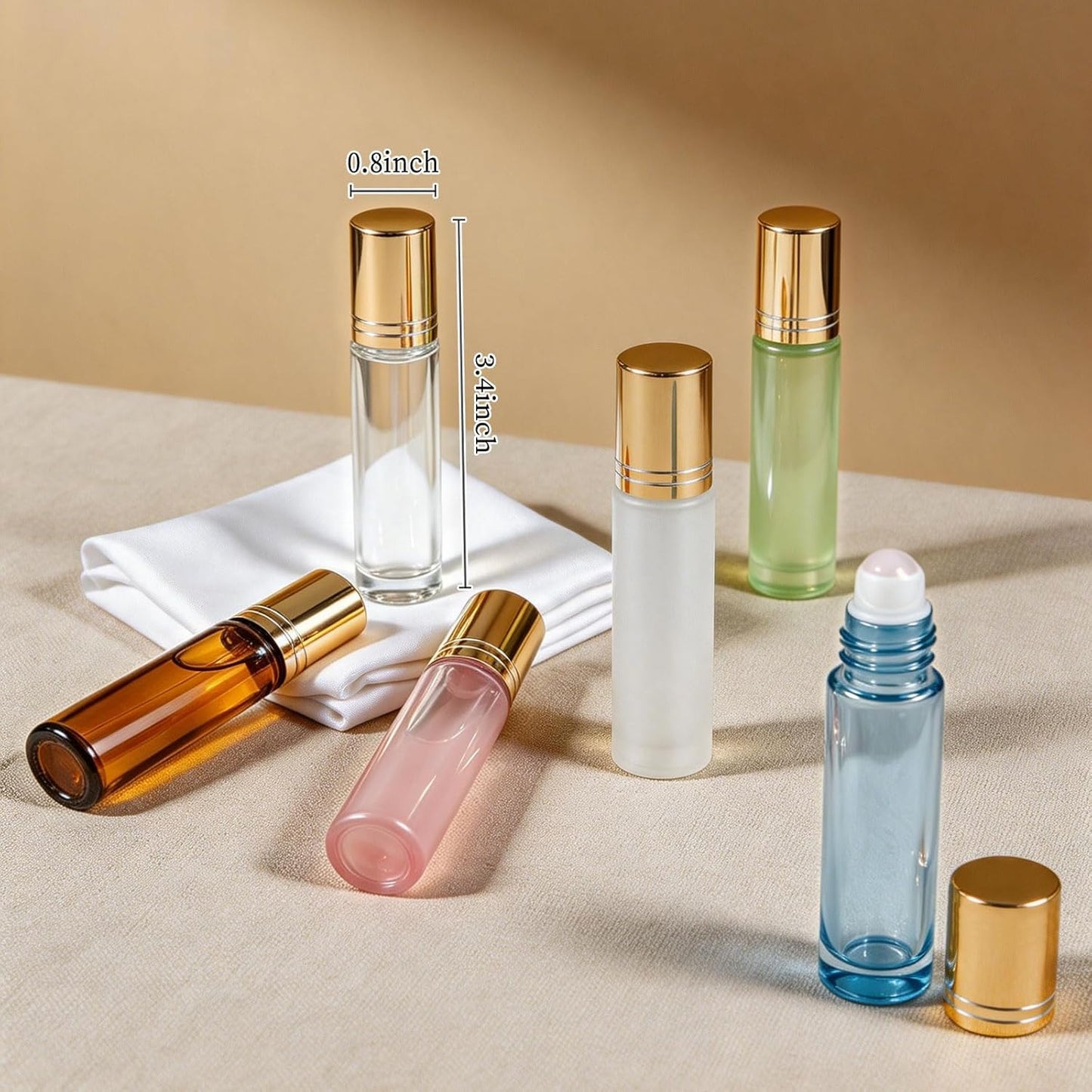 Rose Quartz Roller Bottles - 10ml Travel Size Glass Bottles for Essential Oils | 8 Color Options, Leak-Proof Design