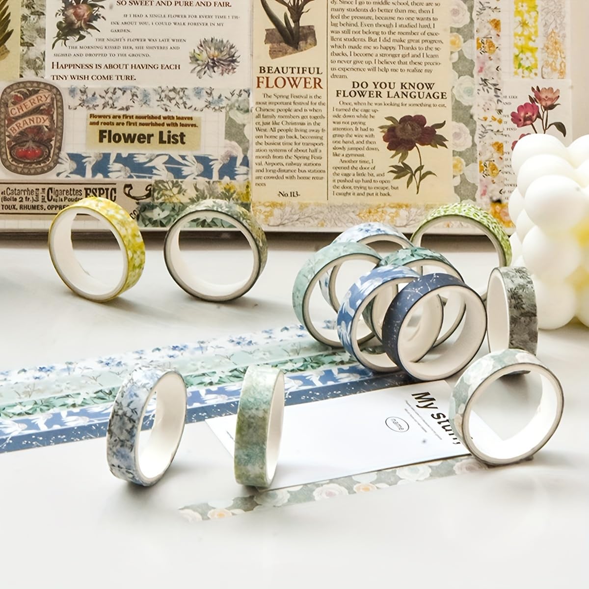5 Rolls Floral Washi Tape, Tearable Self-Adhesive Decorative Tape for Journal Scrapbook Planner DIY Craft Party Decoration, Spring Flower Romantic Series 4