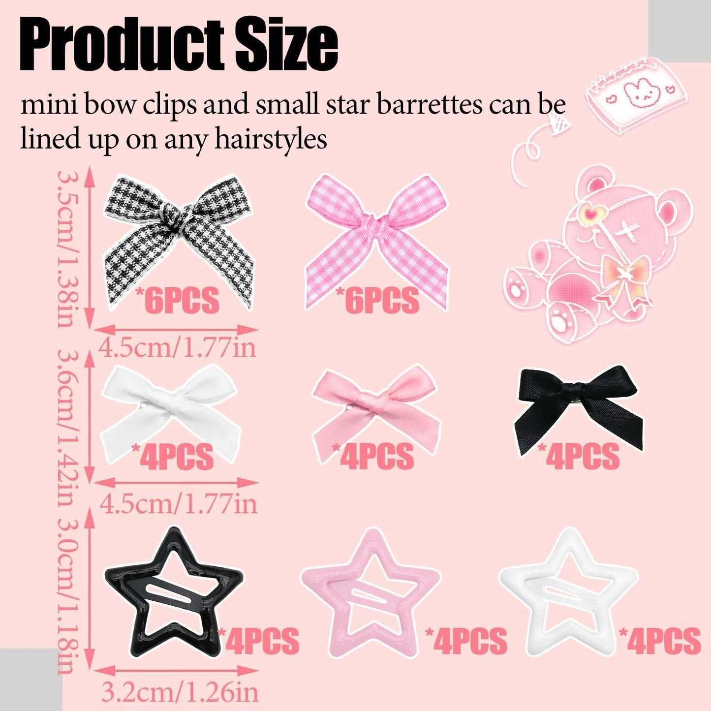STGDAK 18 Pcs Mini Bow Shape Barrette Purple Star Hair Clips Y2k Accessories Kawaii Metal Clip Water Drop Snap Barrettes Cute Star Clip Christmas Hair Accessories For Women Girls Festivals Party