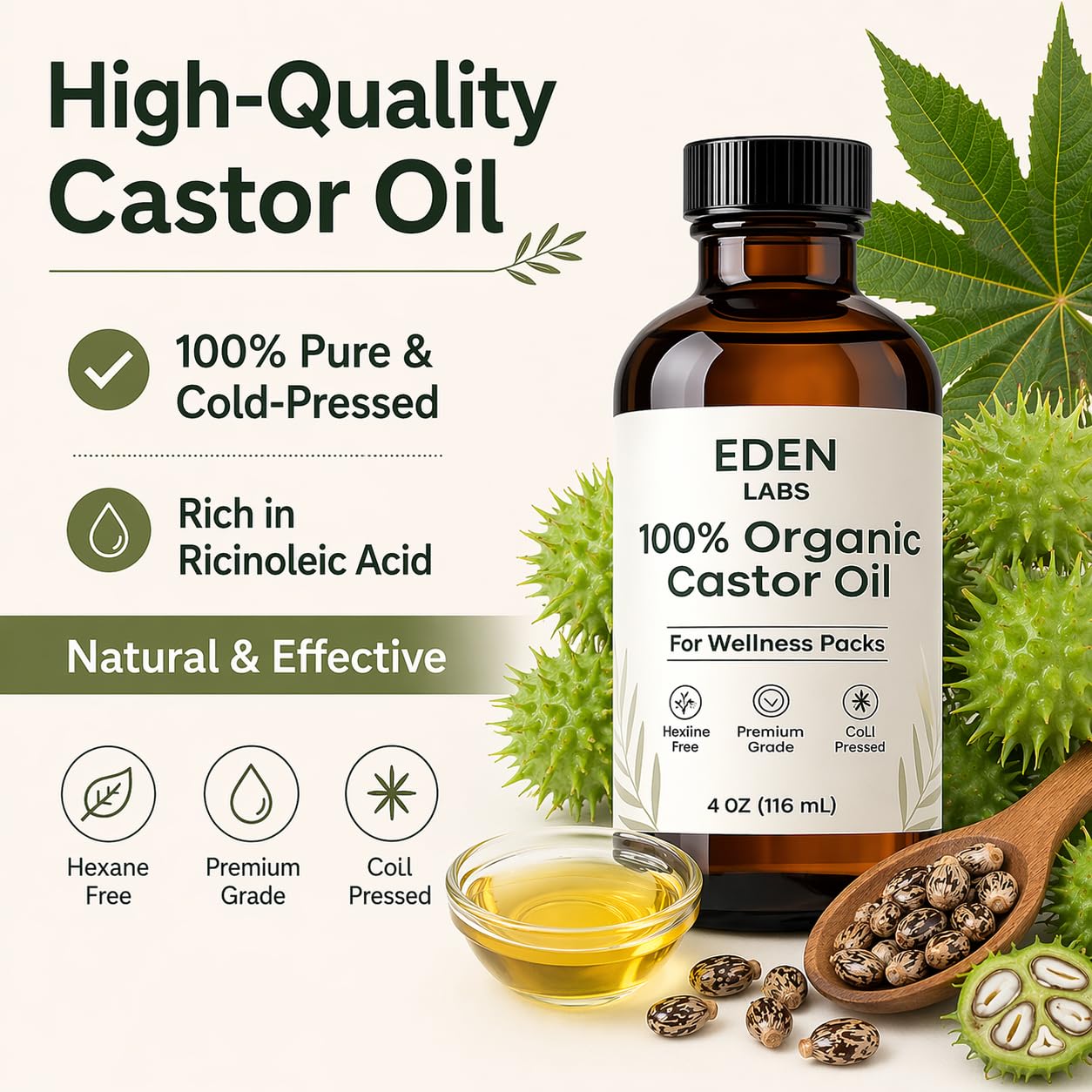 Eden Labs Castor Oil Pack, Reusable Castor Oil Wrap with 116ml, Comfortable Waist Pack for Daily Wellness Routine, Supports Relaxation & Digestive Comfort, Adjustable & Easy to Use