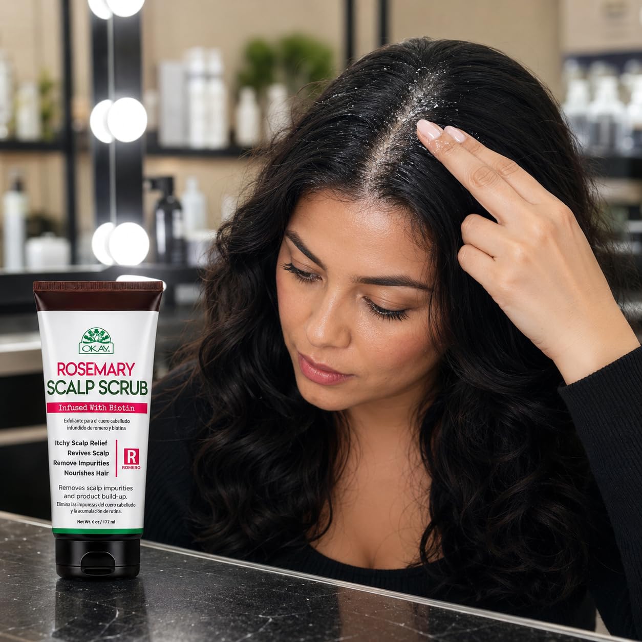 OKAY Rosemary Scalp Scrub with Biotin 6 oz – Exfoliating Scalp Treatment for Dandruff, Build-Up Removal & Hair Growth Support