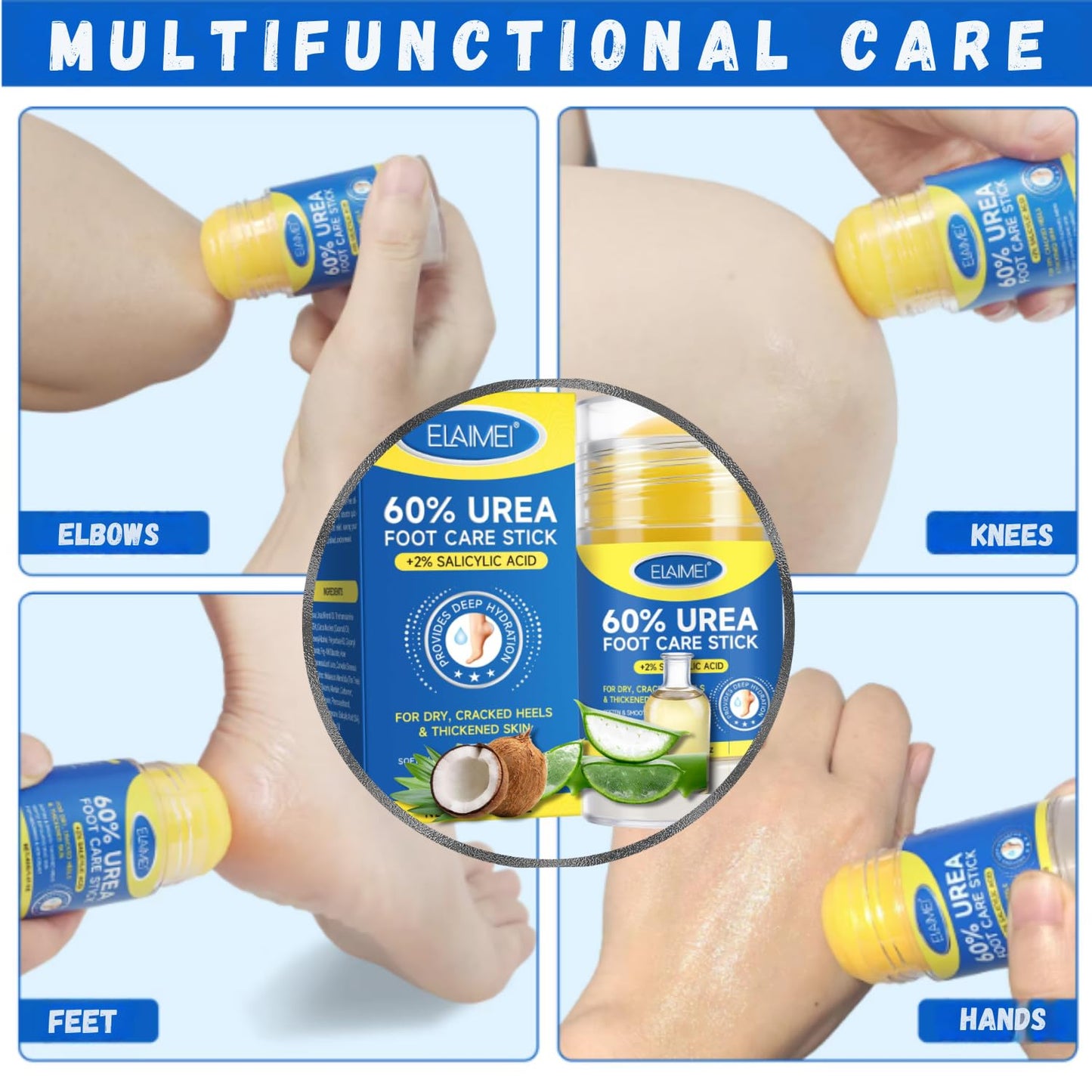 60% Urea Cream Stick with 2% Salicylic Acid, Maximum Strength Urea Foot Cream for Dry Cracked Heels & Feet, Callus Remover, Heel Balm, Fast Absorbing Moisturizer for Rough Hands, Knees & Elbows 1.41oz