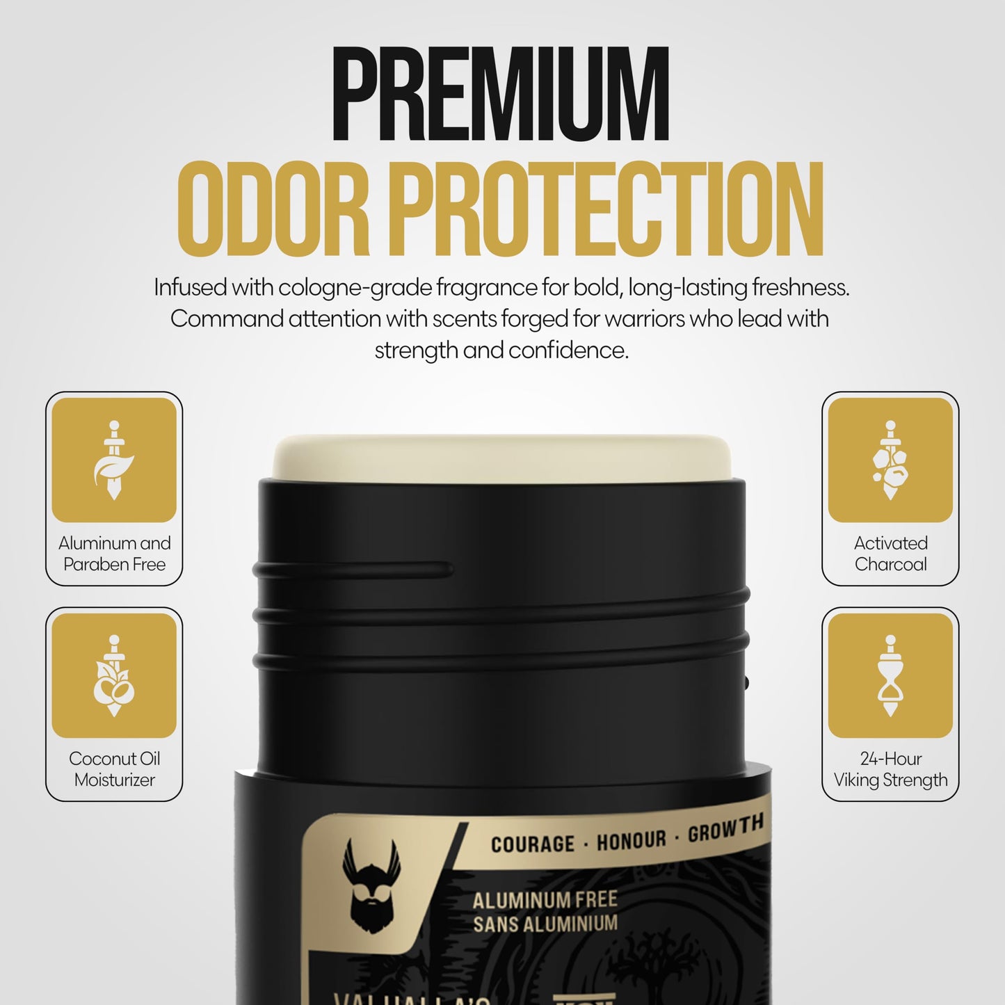 The Beard Struggle Natural Deodorant - Marauder’s Defense - 100% Natural Charcoal Infused Deodorant Men Aluminum Free - Gold Collection, Valhalla's Gates - 2.65 oz.US.