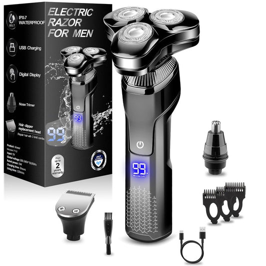Electric Razor for Men IPX7 Waterproof Detachable Head Shaver,3D Electric Razor for Men, 3 in 1 Wet/Dry Rechargeable LED Shaving Kit (Matte Black)