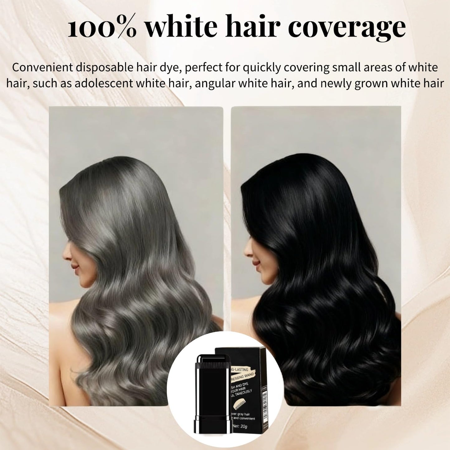 Instant Hair Dye Stick - Waterproof Black Comb for Quick Root Touch-Up | 2-in-1 Hair Cover Solution