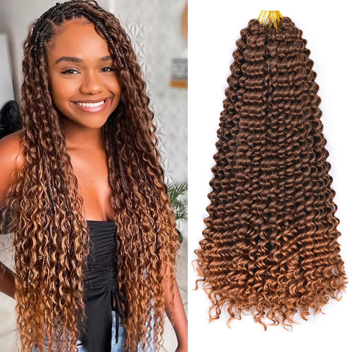 Ocean Wave Crochet Hair Extensions - Deep Wave Synthetic Braiding Hair for Women | 24 Inch, #1B (Pack of 2)