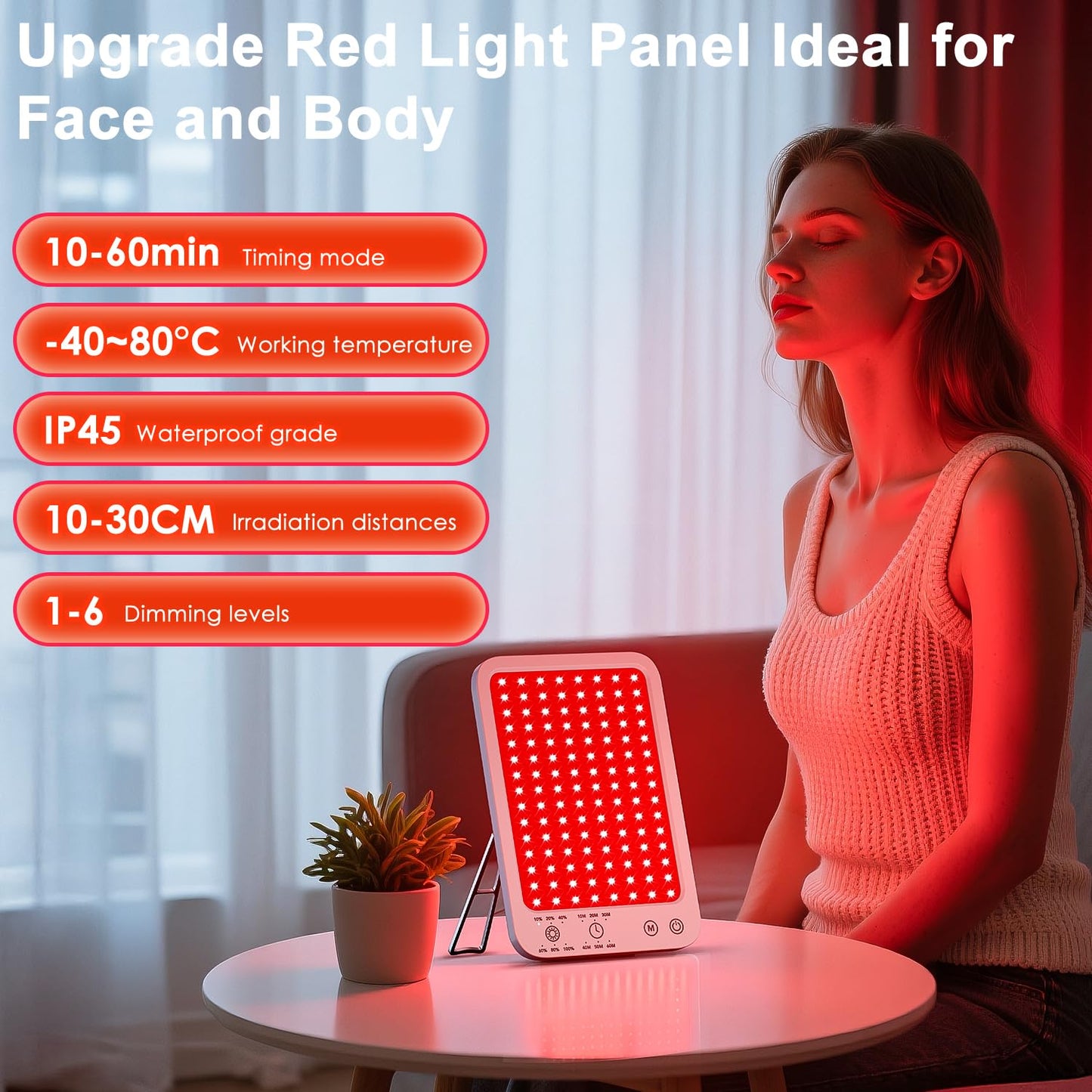 Red Light Therapy for Face and Body, Dual 660nm & 850nm Near Infrared Red Light Therapy Panel with Adjustable Stand and Timer, 3 Modes and 6 Brightness Levels,Ideal Gift for Family & Friends (white)