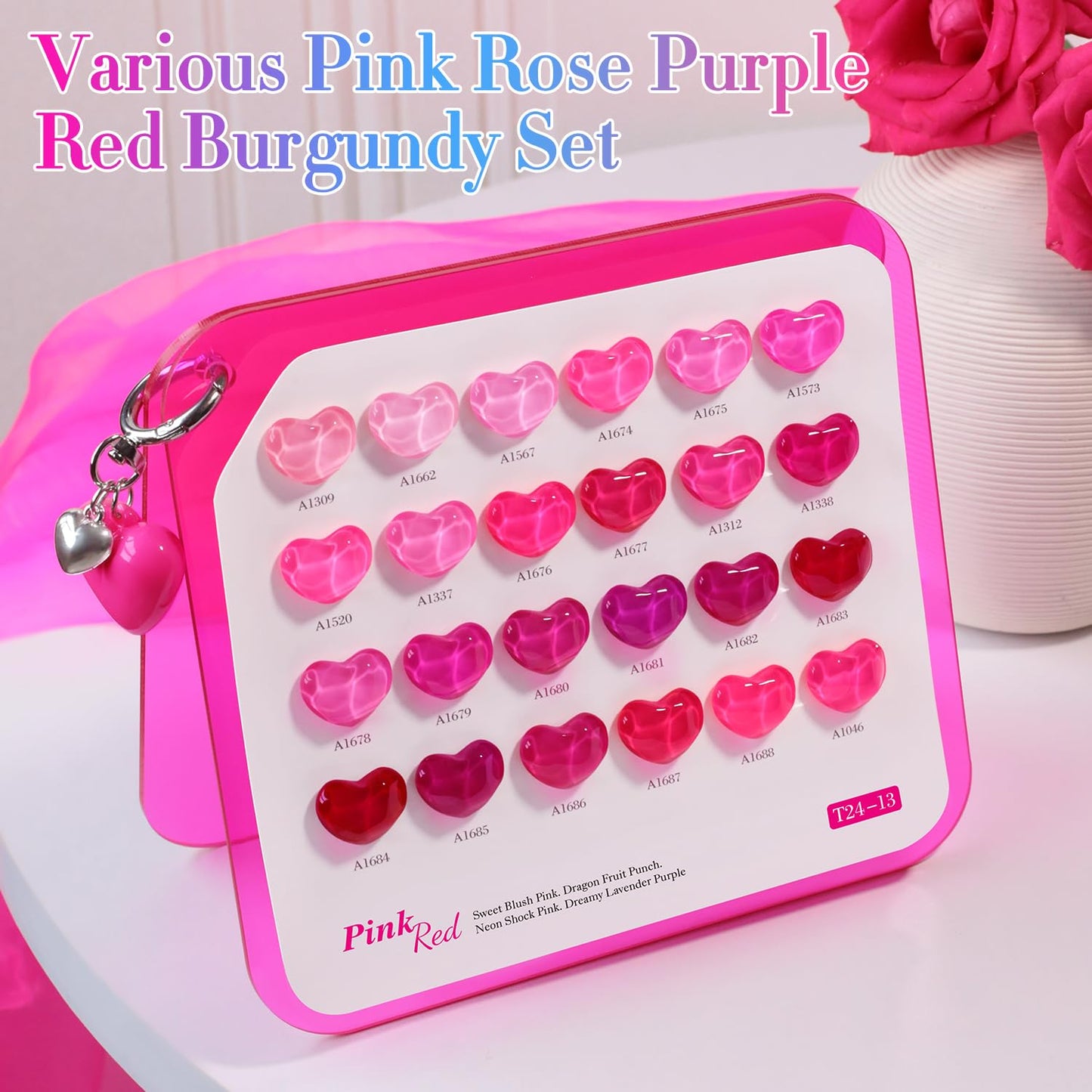 Double Rhythm 28Pcs 0.5Oz Gel Nail Polish Set Same Color Same Bottle Gel Polish Kit Nail Art Manicure Salon DIY at Home for Women (Bright Pitaya Pink Purple Red Collection-T24-13)
