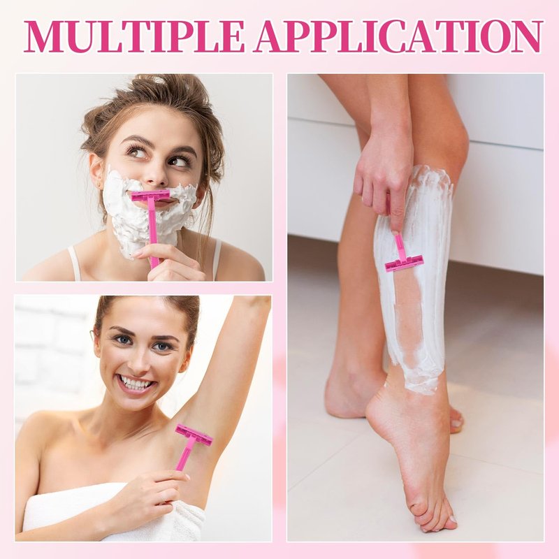 60 Count Women's Disposable Razors, Twin Blade Shaving Razor Pink Stainless Steel Women's Disposable Razors for Men Women Camping Traveling Home
