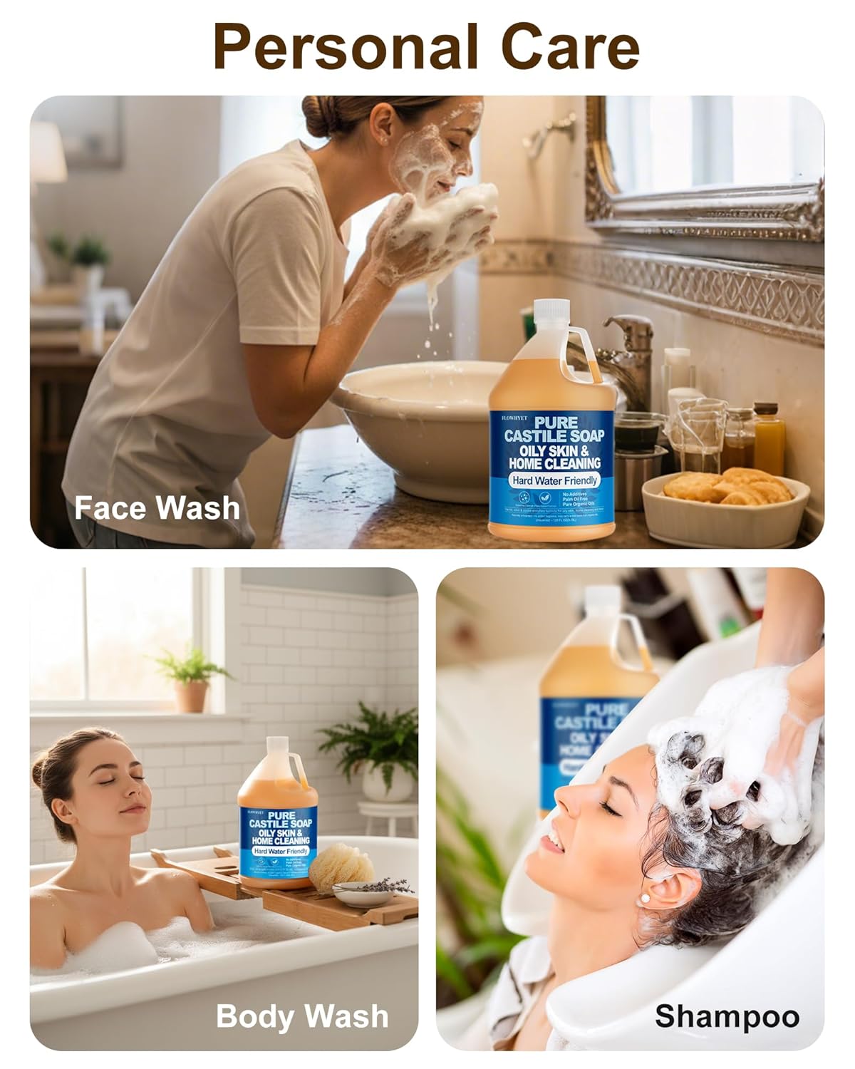 Pure Castile Soap - EWG Verified Organic Liquid Hand Soap Refill | Unscented, 1 Gallon - Ideal for Oily Skin & Home Cleaning