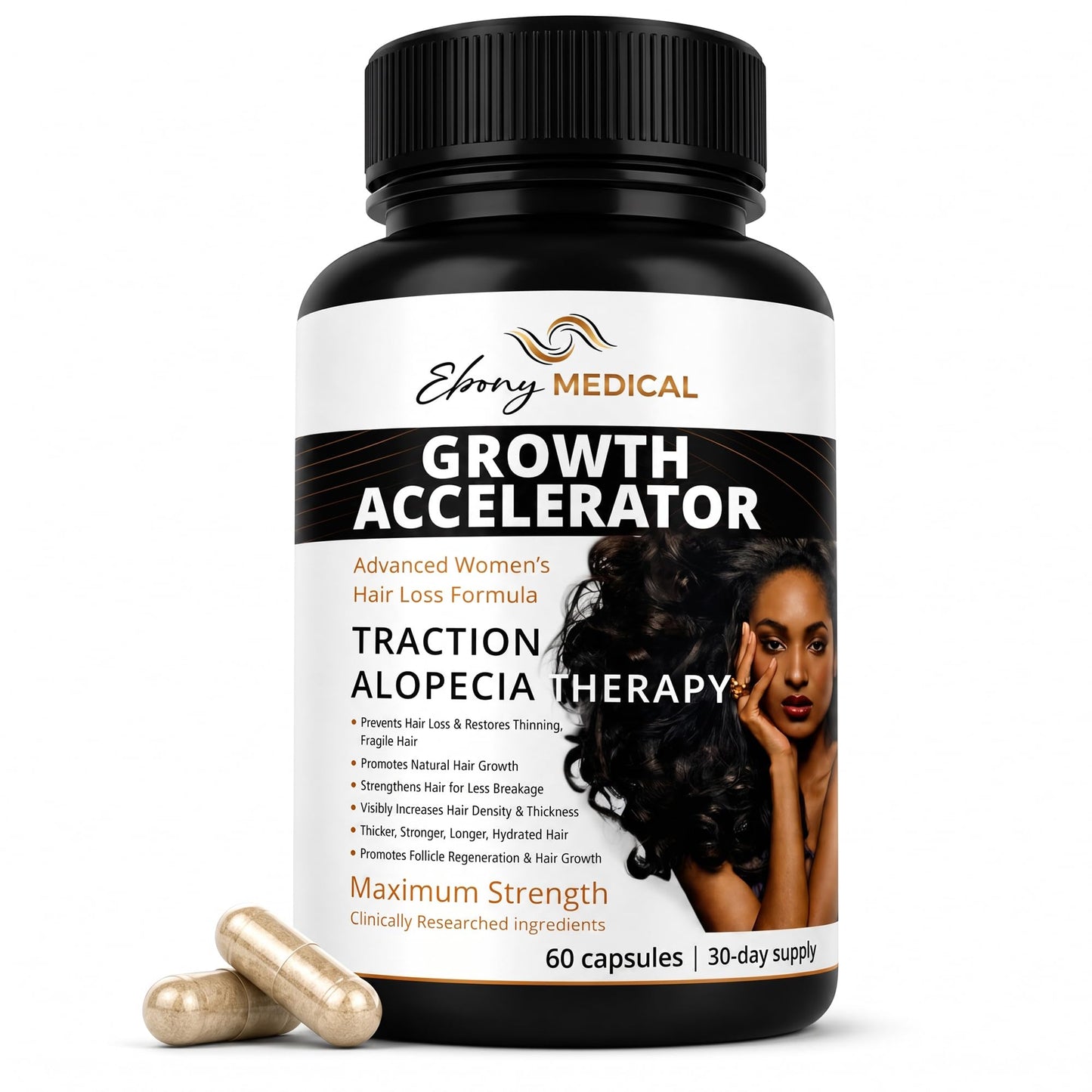 Ebony Medical Hair Support Supplement for Women of Color – Thinning Hair & Traction Alopecia Support – Keratin Boost, Follicle Nourishment, and Hair Strength Vitamins – 30-Day Supply