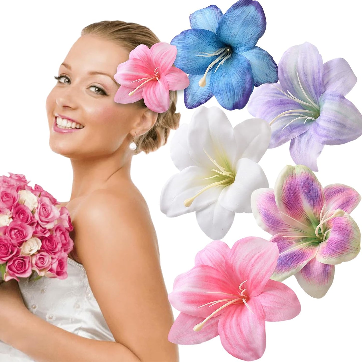 Lily Flower Hair Clips - 5 Pcs Artificial Floral Barrettes for Beach & Summer | Perfect for Women & Girls