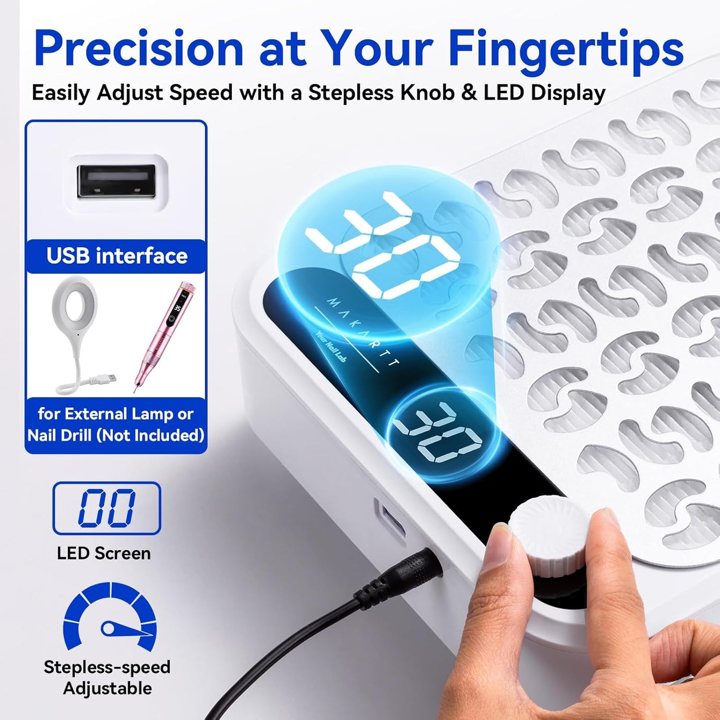 Makartt Nail Dust Collector - Professional Suction System with LED Display | Adjustable Speed & Reusable Filter for Nail Salons
