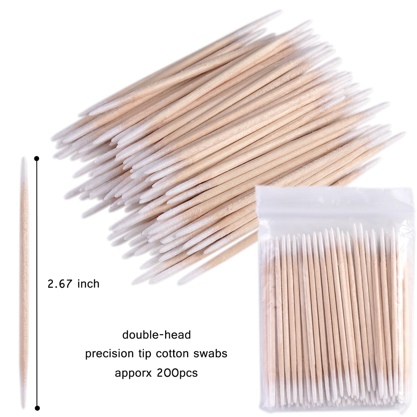Pointed Tip Cotton Swabs - Double-Head Precision Microblading & Makeup Applicators | 200pcs White Wooden Sticks