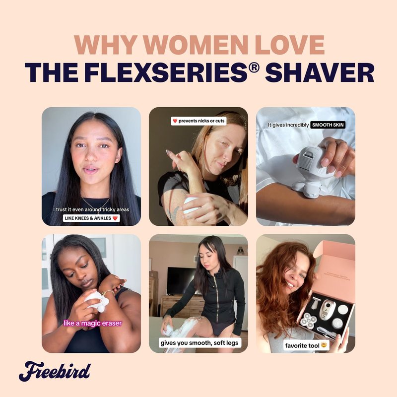 Freebird FlexSeries Electric Razor for Women - Silk Smooth Legs, Body Hair, & Pubic Shaver - for Private Area, Sensitive Skin, Bikini Trimmer (Shaver Kit + Replacement Blade + Charging Dock)