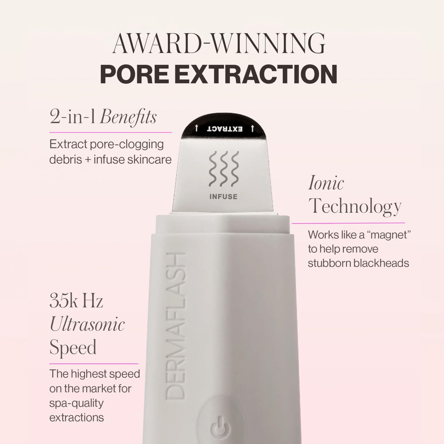 DERMAFLASH DERMAPORE+ Skin Care Device, Ultrasonic 2-in-1 Pore Extractor and Skincare Infuser, Stone