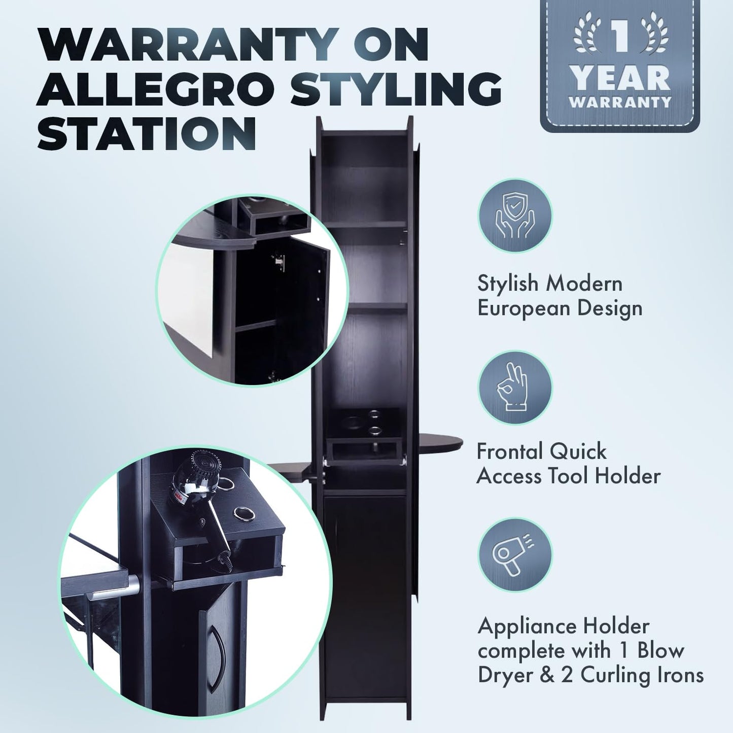 Buy-Rite Allegro Double-Sided Salon Styling Station Black Dual Mirrors
