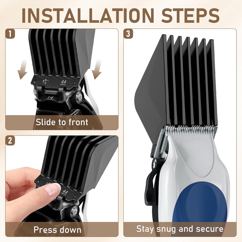 Clipper Guards - Professional Hair Clipper Combs for Wahl | Extra Long 1.25", 1.5", 1.75", 2" Sizes, Black