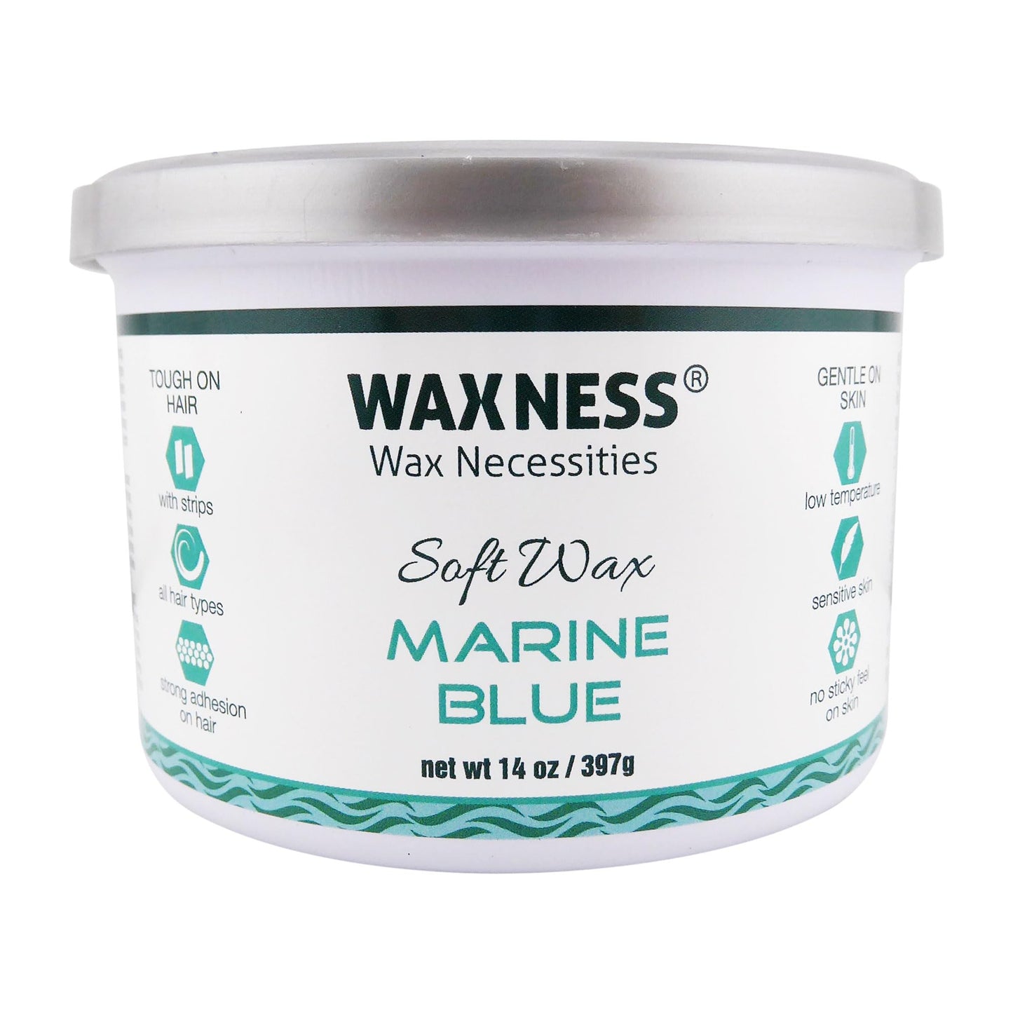 Waxness Soft Wax Tin Marine Blue 14 oz (400 g) – Professional Strip Wax with Polymer Formula for Face & Body – Made in Italy
