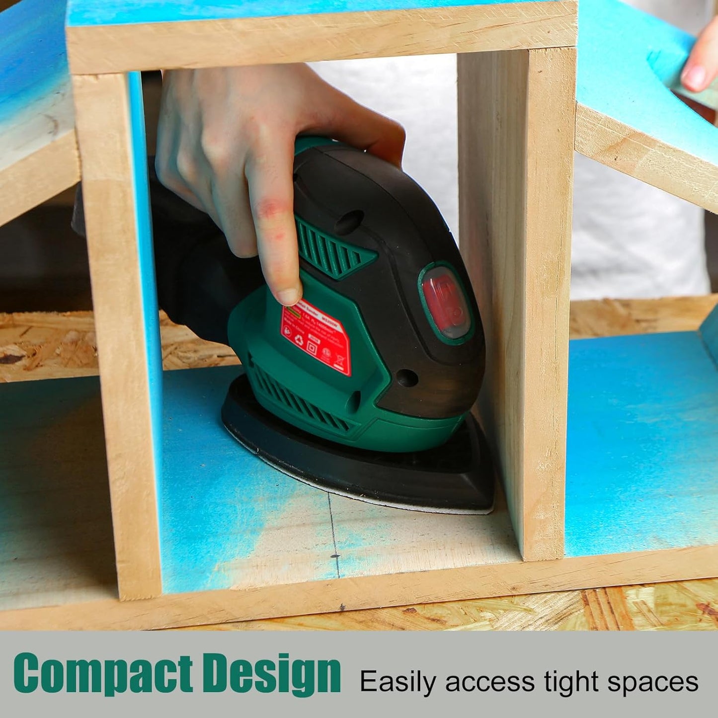 HYCHIKA Detail Sander - 14,000 OPM Compact Electric Tool for Tight Spaces | Includes 12 Sandpapers & Dust Collection System