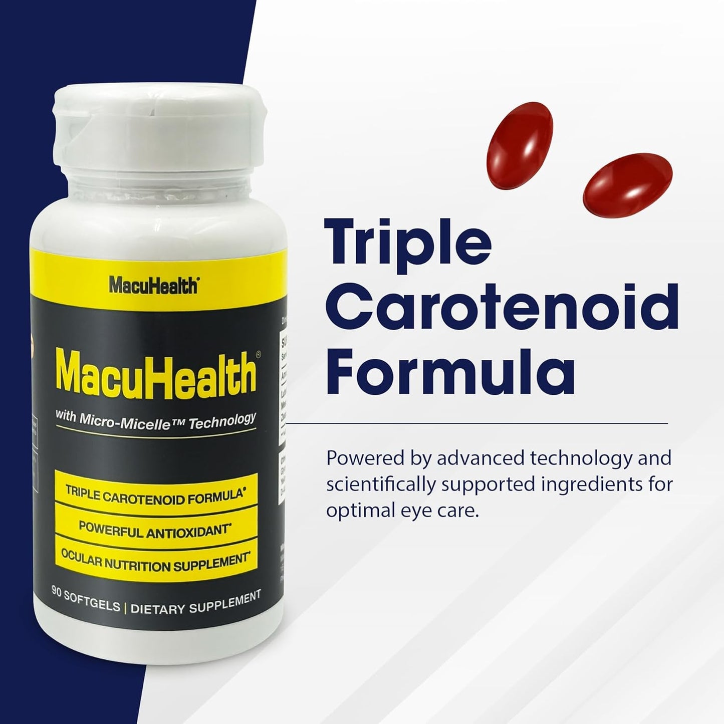 MacuHealth Eye Vitamins - Triple Carotenoid Formula for Advanced Eye Support | 90 Softgels, 3-Month Supply