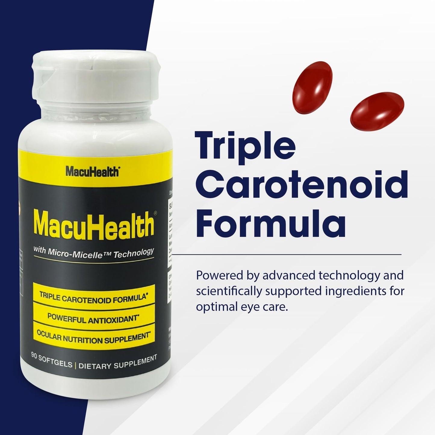 MacuHealth Triple Carotenoid Formula - Eye Vitamins for Adults - 90 Softgels, 3 Month Supply - Advanced Eye Support & Health Eye Formula