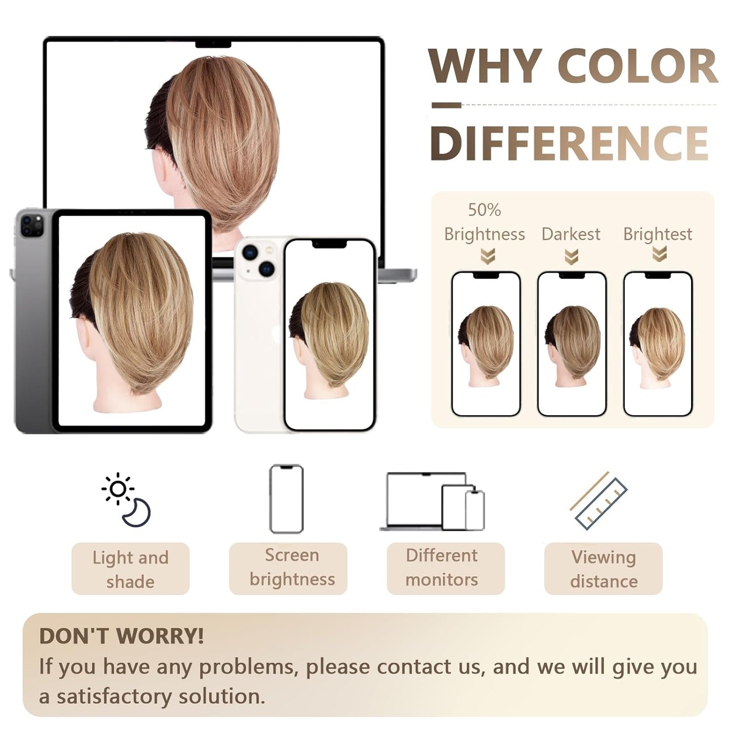 10 Inch Ponytail Extension - Straight Claw Clip Synthetic Hair | Brown with Blonde Highlights