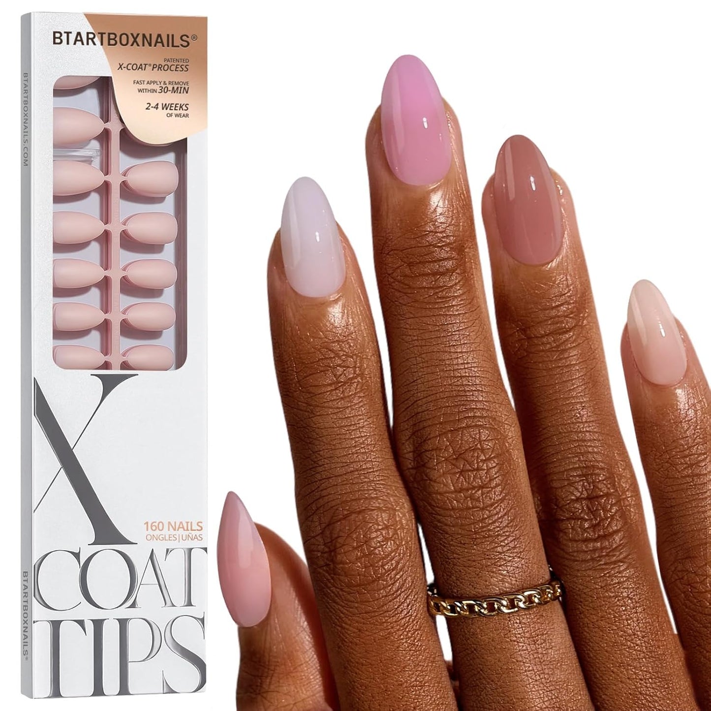 BTArtbox Press-On Nails - 5 Shades of Nude Long Stiletto | 16 Sizes for Easy Application & 4-Week Wear