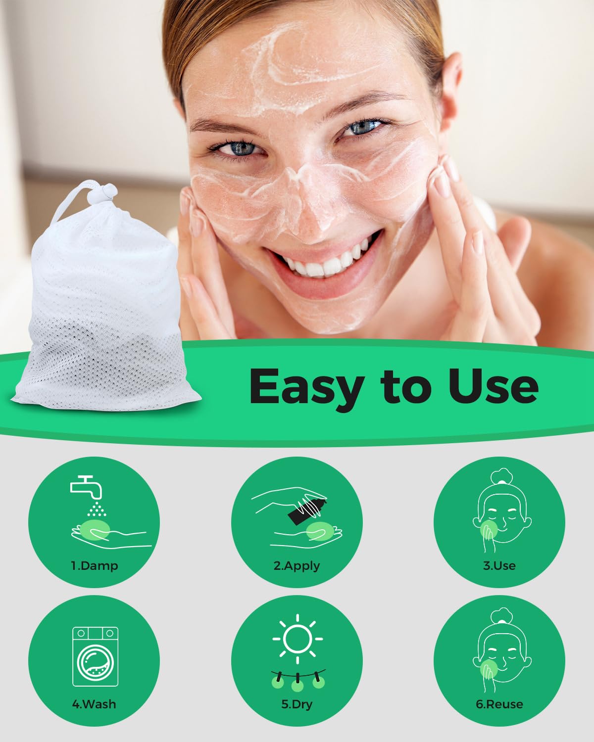 Reusable Makeup Remover Pads - 25 Pack Washable Organic Cotton Rounds for All Skin Types | Eco-Friendly Black Travel Set