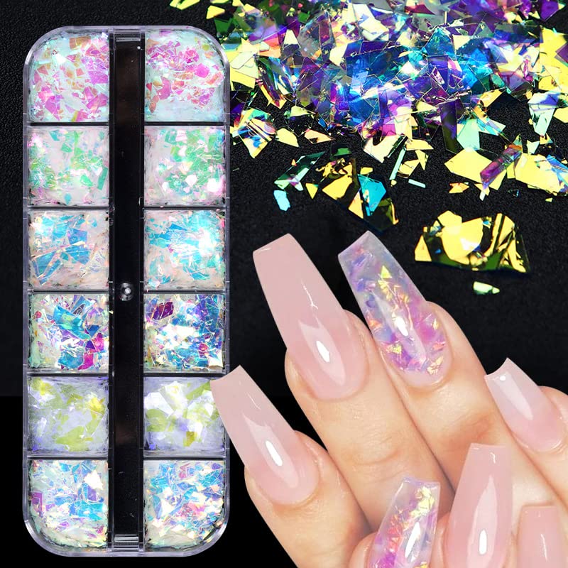 Holographic Mermaid Nail Art Glitter Flakes - 12 Grids by JMEOWIO