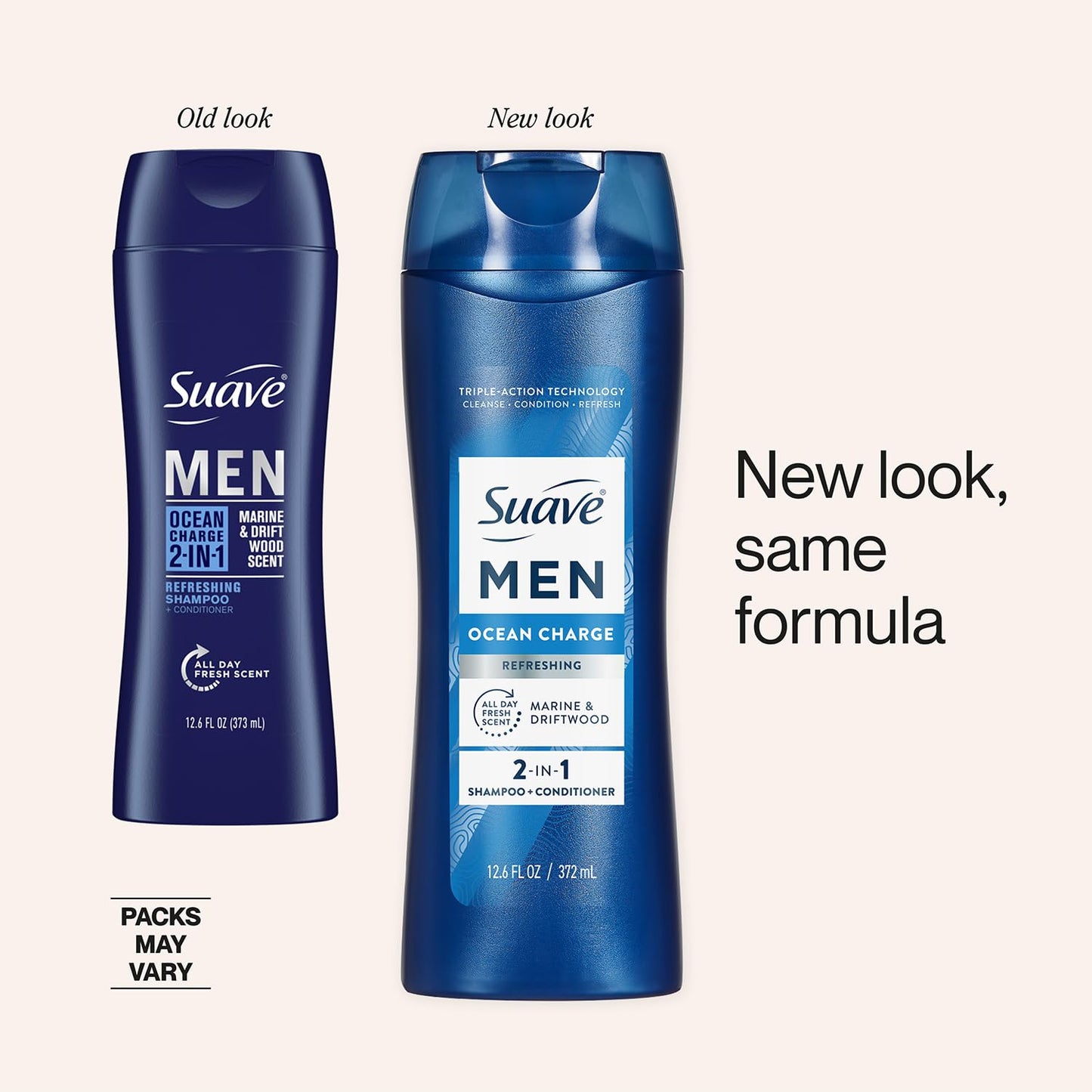 Suave Body Wash, Shampoo & Conditioner 3-in-1, Citrus Rush for Men, Travel Size + Shampoo and Conditioner 2-in-1, Ocean Charge for Men, Full Size, Twin Pack (3 Piece Set)