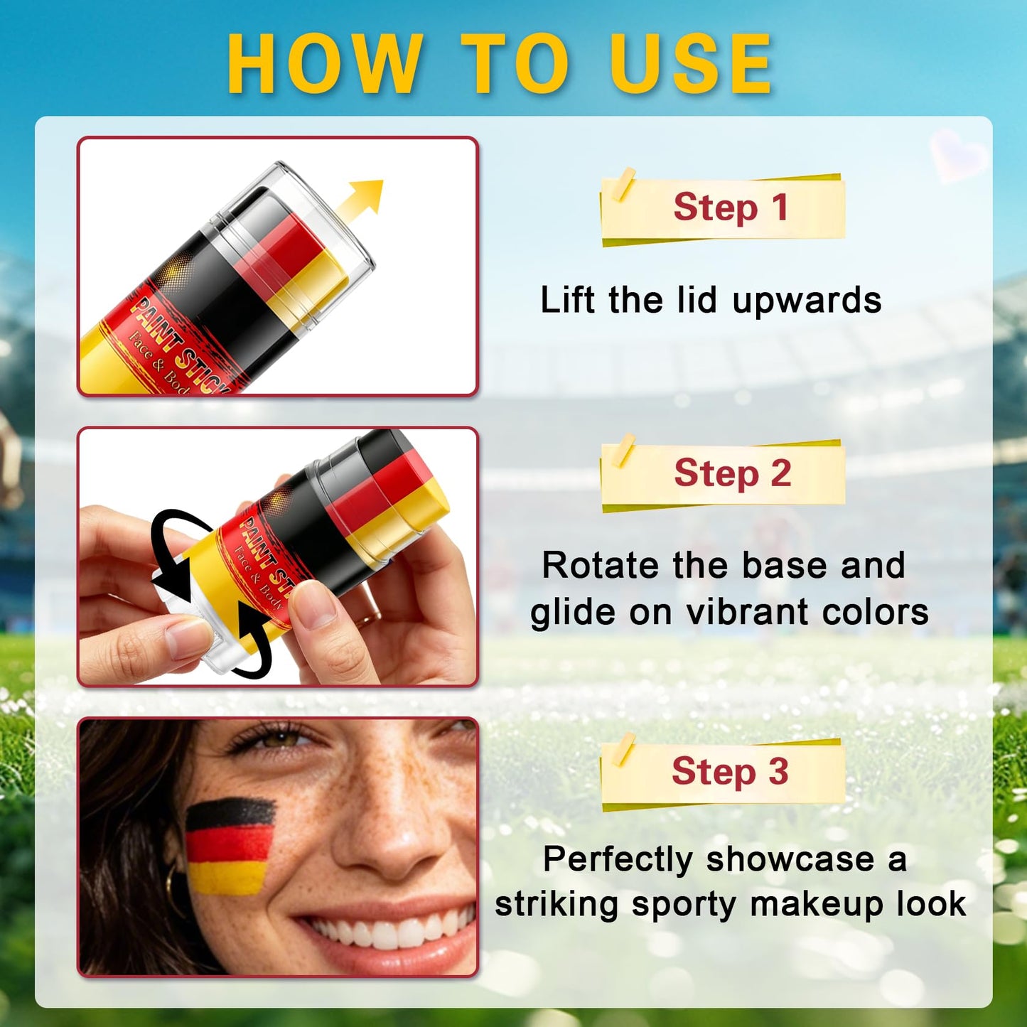 LZXLUKGIR Black Red and Yellow Face Body Paint Eye Black Stick（06 Germany）