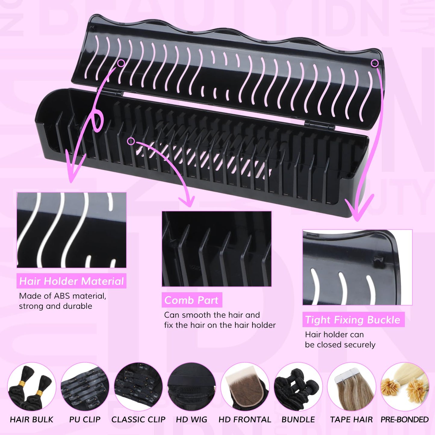 IDN BEAUTY Hair Extension Holder Stand for Styling, 4 Installation Modes With Tool, Hair Extension Holder Designed to Securely Hold Your Extensions for Washing, Styling, Packing and Storing
