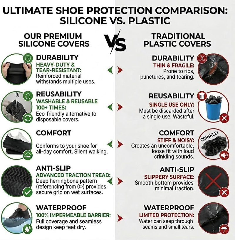 Waterproof Silicone Shoe Covers - Reusable Non-Slip Overshoes for Rain & Mud | Black Small