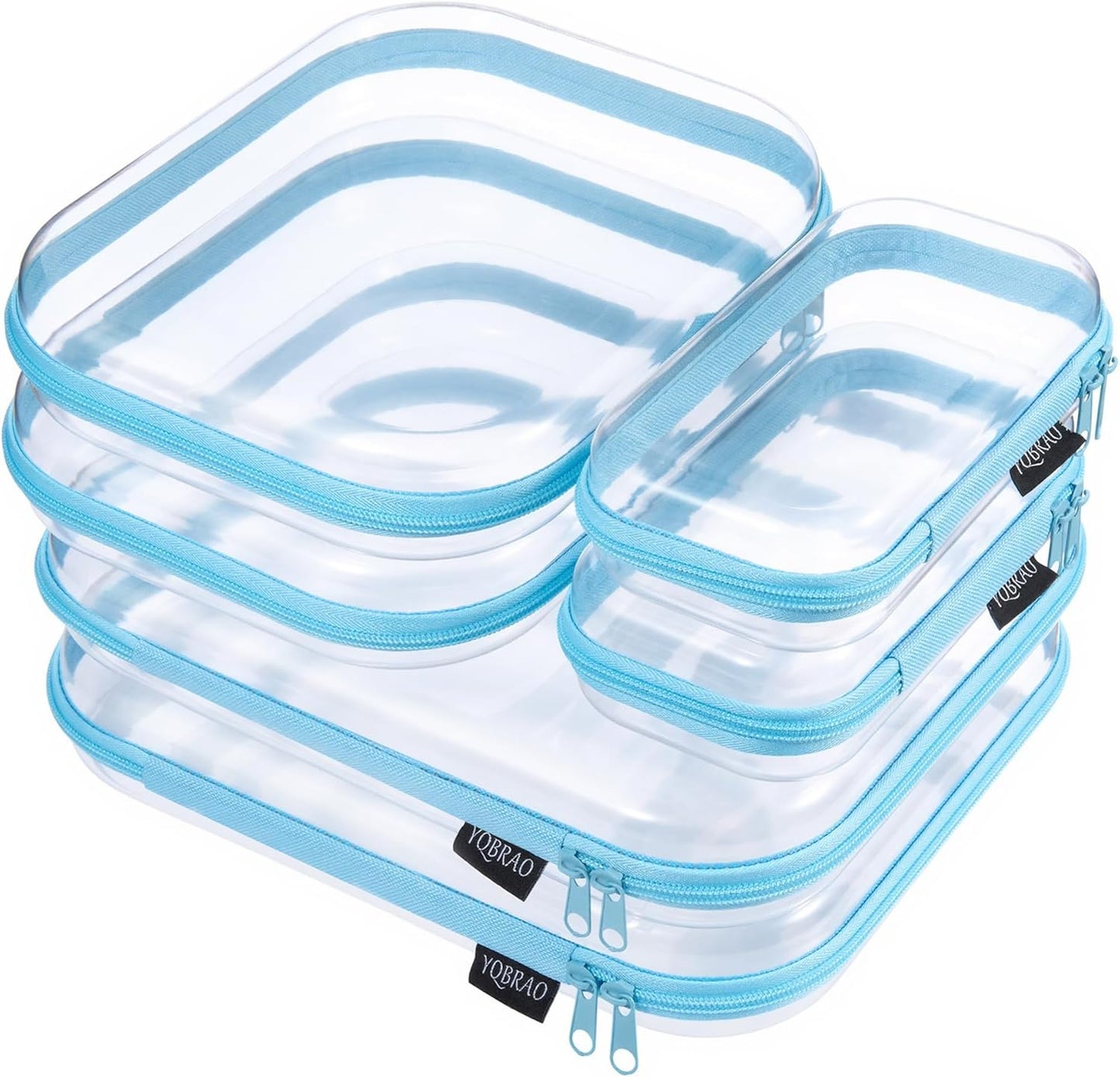 Clear Hard Shell Zipper Case Set - 6 Pack Heavy Duty Crush-Proof Diaper Bag Organizer Pouches | TSA Approved Travel Makeup & Toiletries Bags (2L, 2M, 2S)