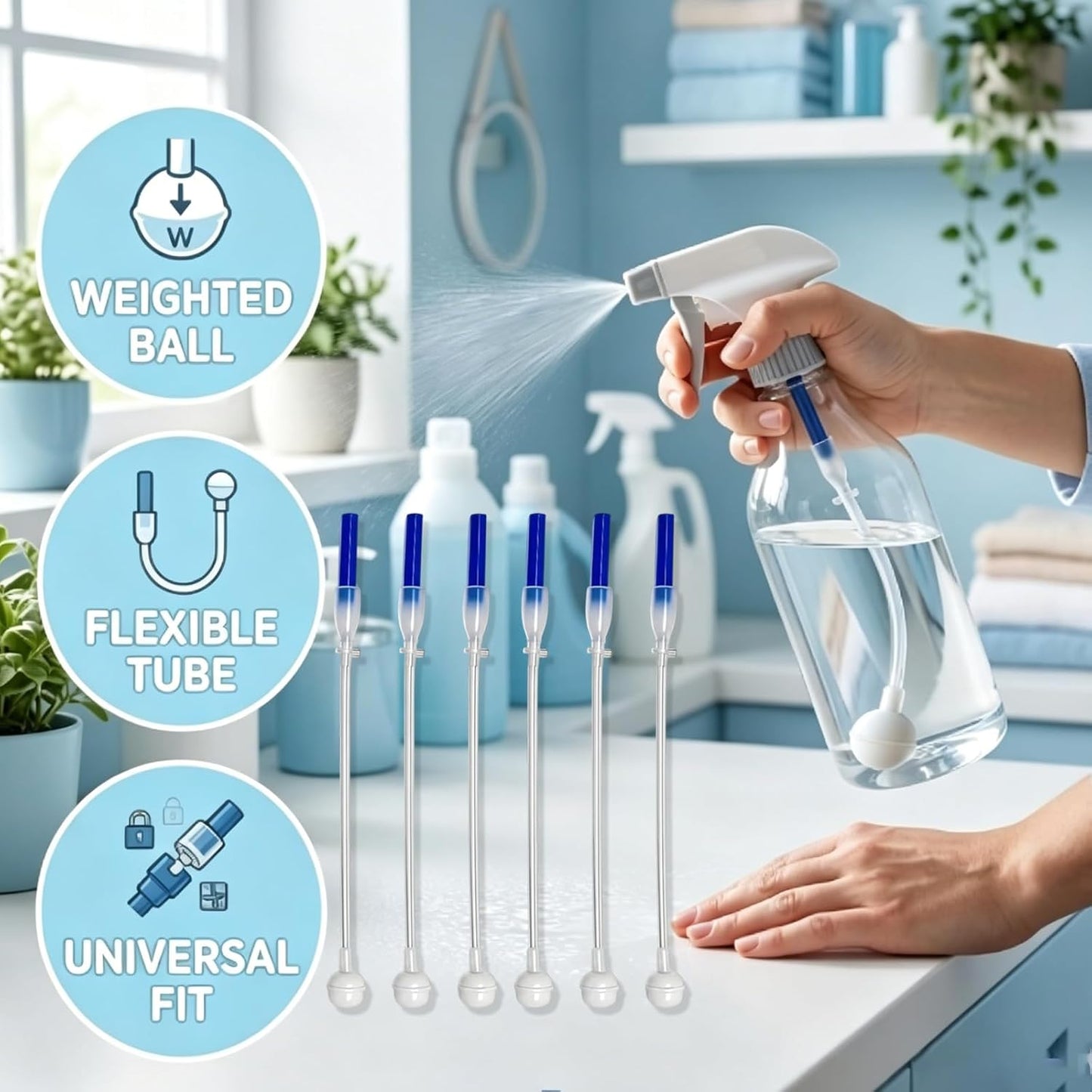 360 Spray Bottle Adapter - Flexible Universal Fit for Cleaning, Gardening & Household Use | 6 PCS Set