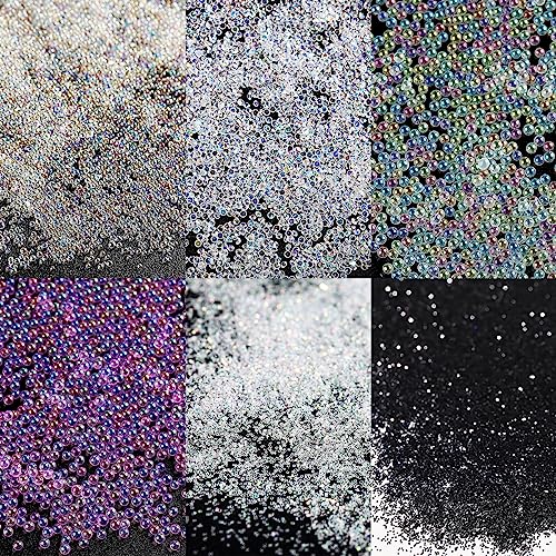 6 Bottles Pixie Crystals for Nail Art - Holographic Caviar Beads
